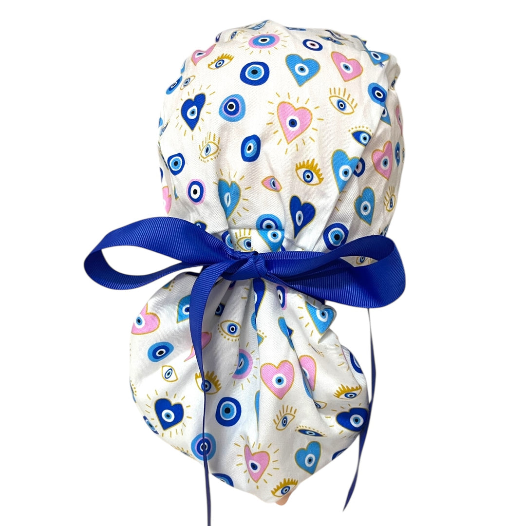 Love & Protection Evil Eye Ponytail Scrub Cap for Women, By Sunshine Caps Co.