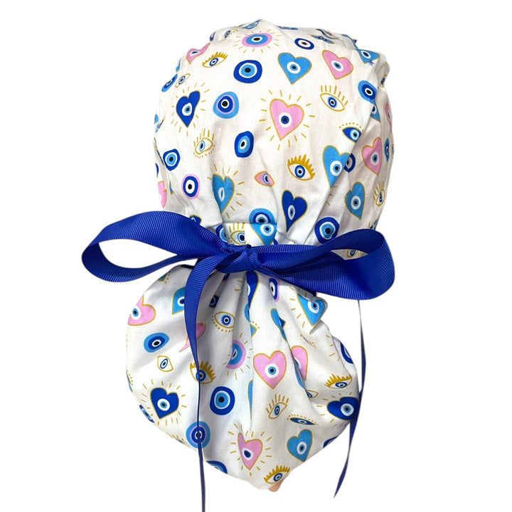 Love & Protection Evil Eye Ponytail Scrub Cap for Women, By Sunshine Caps Co.