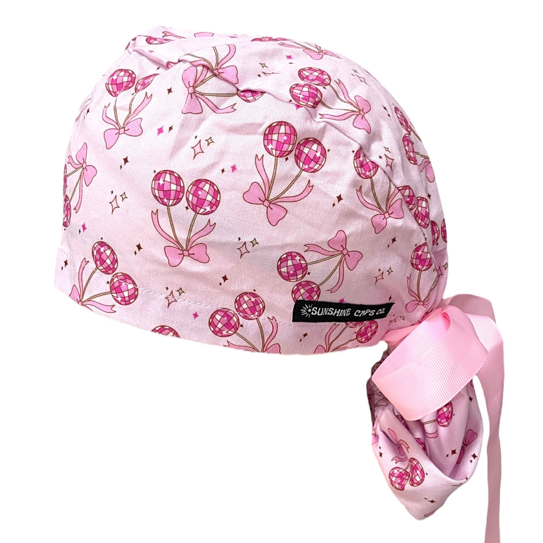 Disco Cherry Ponytail Scrub Cap for Women, By Sunshine Caps Co.