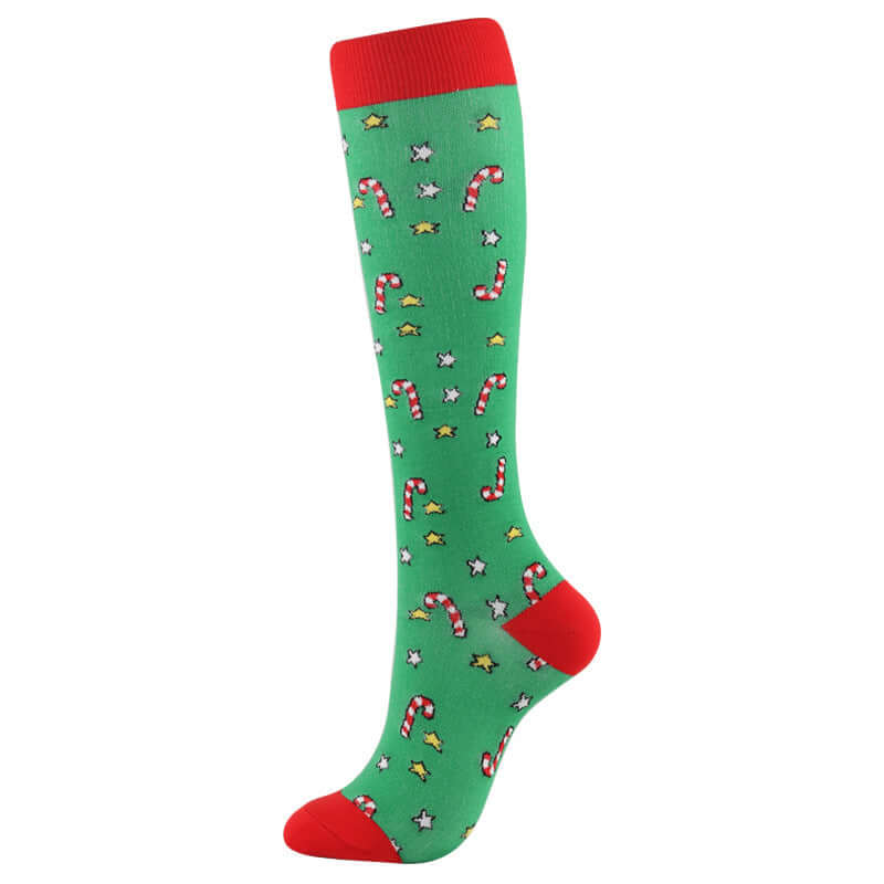 Green Candy Cane Christmas Compression socks by Sunshine Caps Co