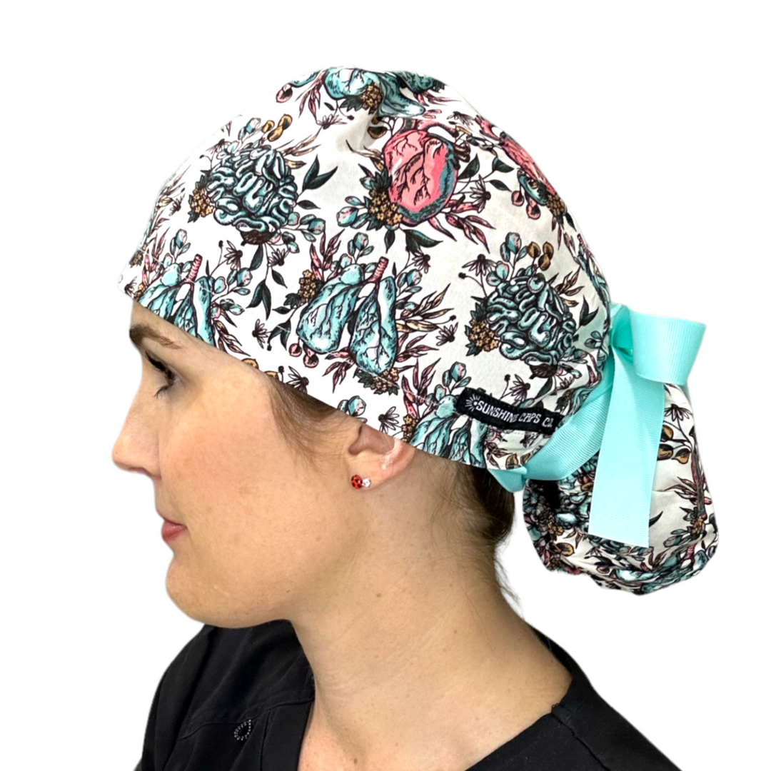 Floral Organs Ponytail Scrub Cap for Women, By Sunshine Caps 