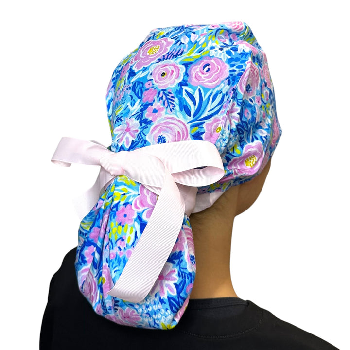 Painted Peonies- Ponytail Scrub Cap