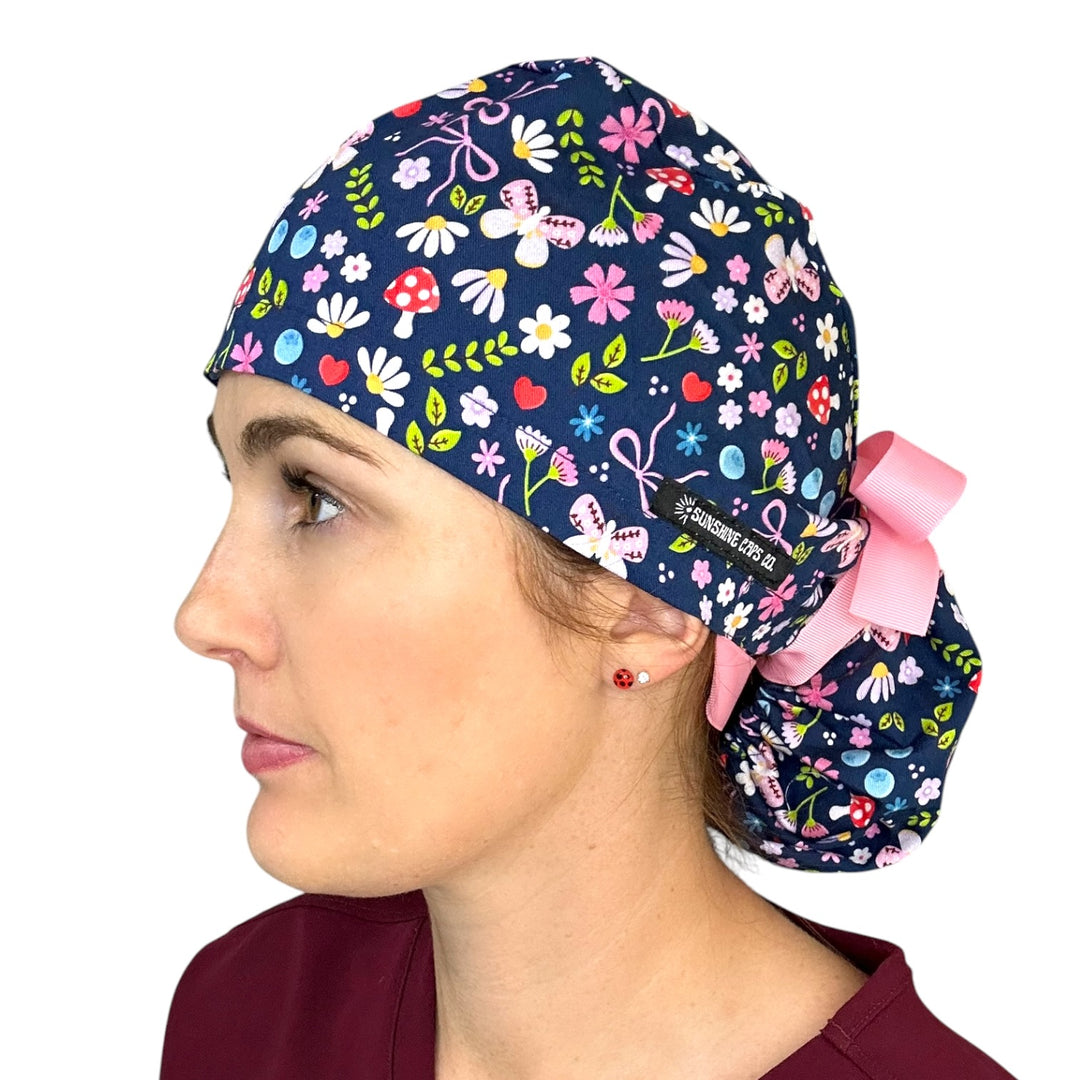 Cottage Blooms- Ponytail Scrub Cap