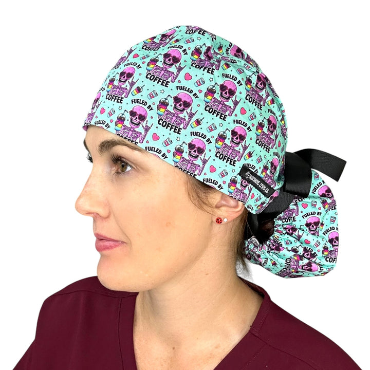 Fueled By Coffee- Ponytail Scrub Cap