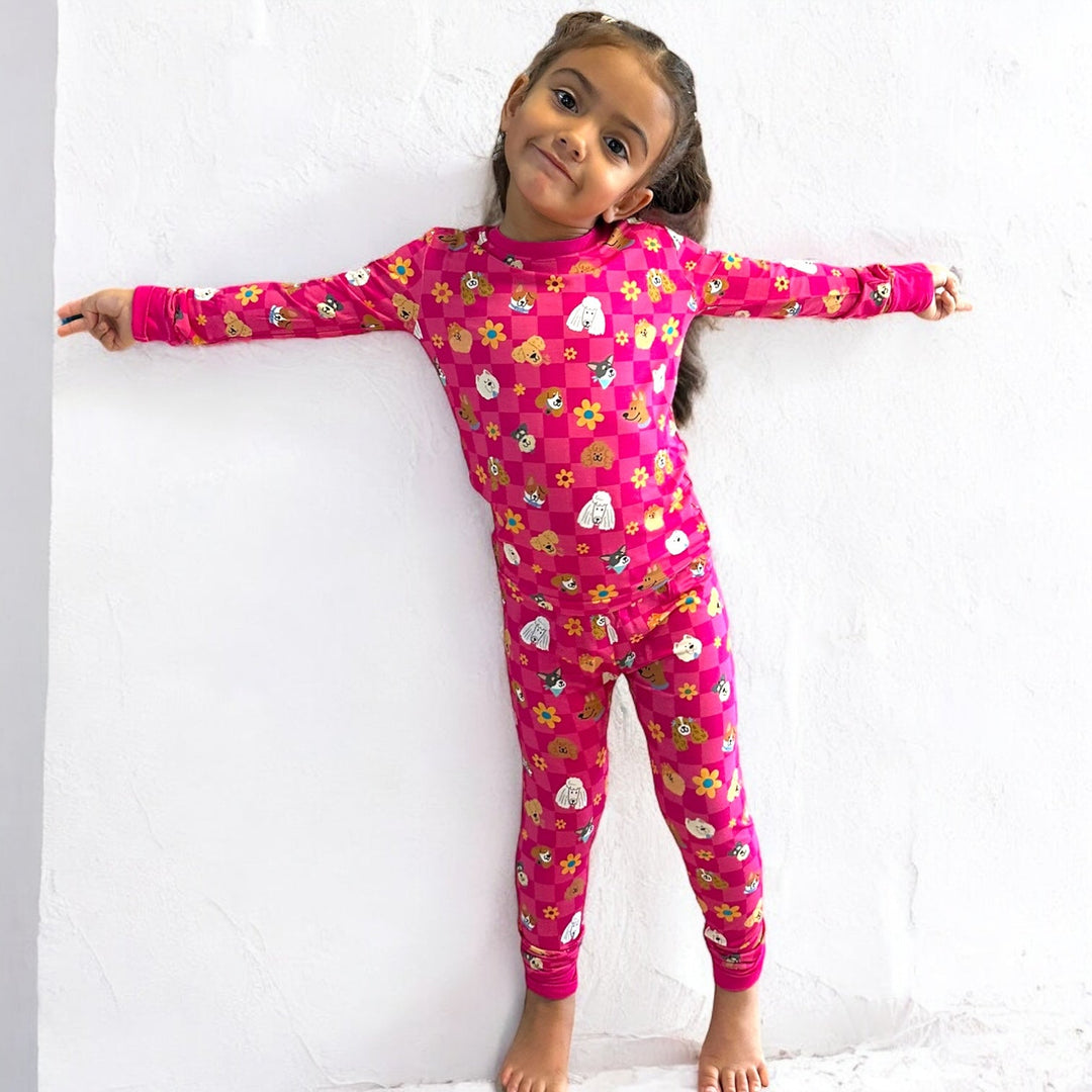 Checkered Pups Long Sleeve Two-Piece PJ's