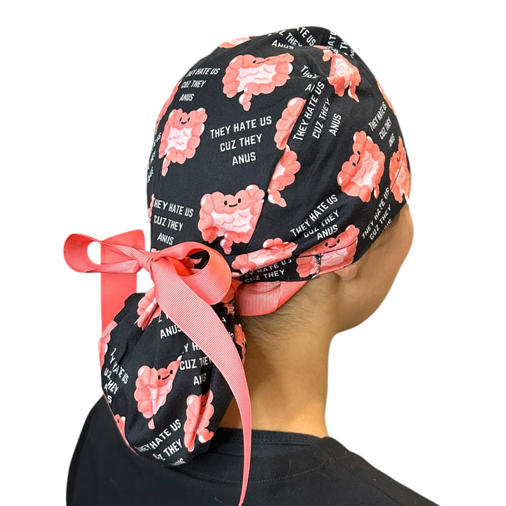 Hate Us Cuz They Anus, Black- Ponytail Scrub Cap