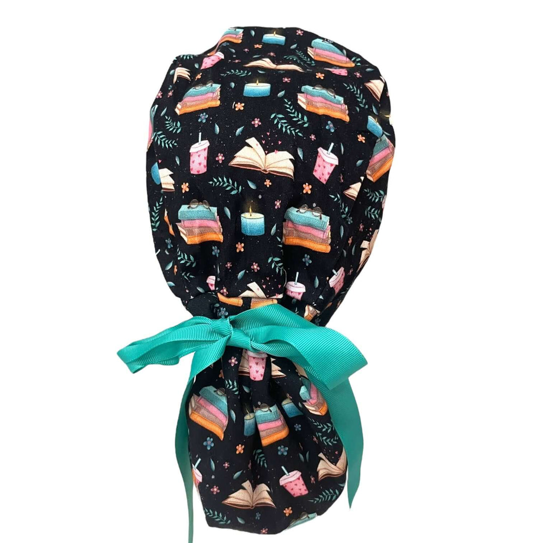 Cozy Night Book Lover Ponytail Scrub Cap, By Sunshine Caps Co.