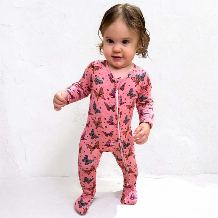 Pink Butterfly Bamboo Zipper Sleeper