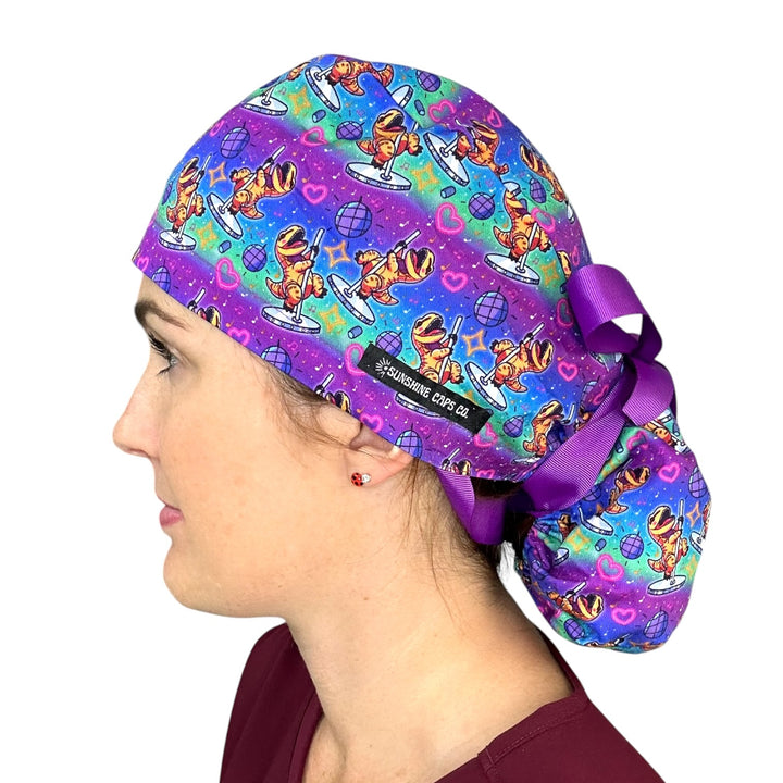 Pole Dancing T-Rex- Ponytail Scrub Cap