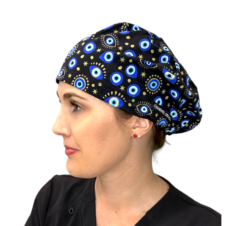 Evil Eye Black Euro Scrub Cap for Women, by Sunshine Caps Co