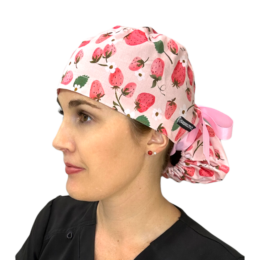 strawberry Ponytail Scrub Cap for Women, By Sunshine Caps Co.