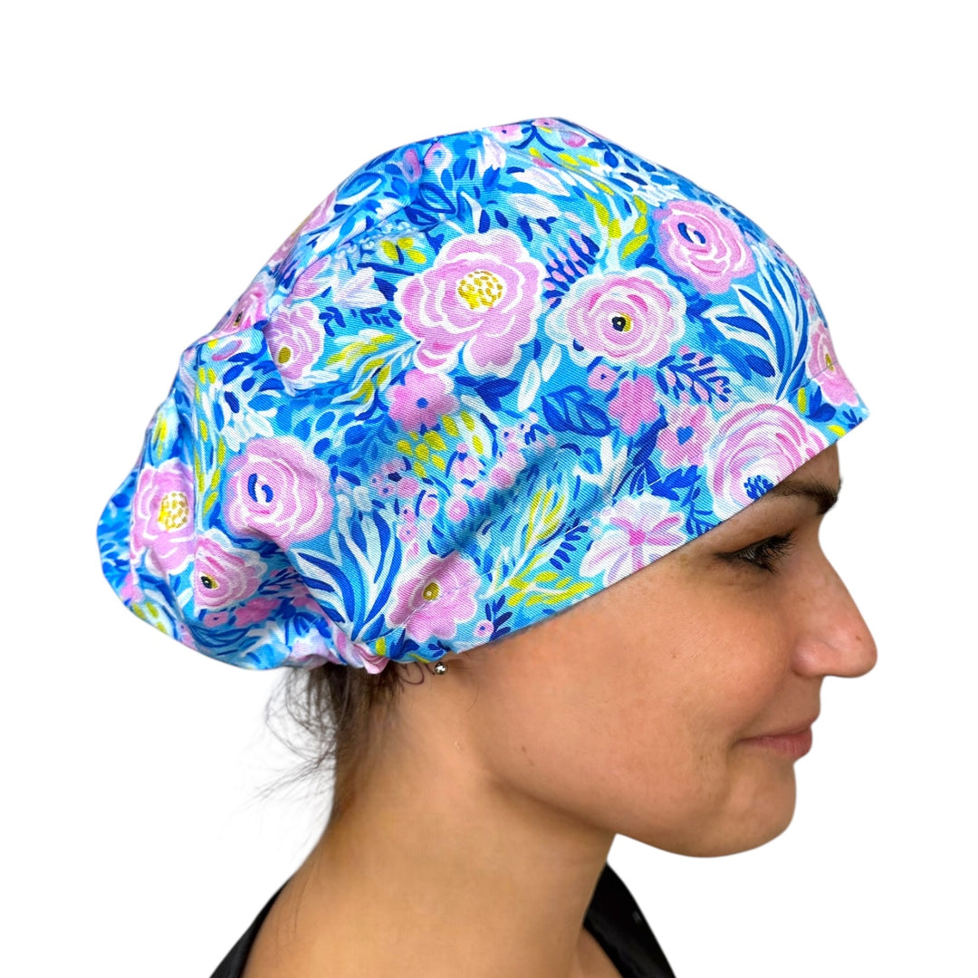 Floral Peonies Euro Scrub Cap for Women, by Sunshine Caps Co