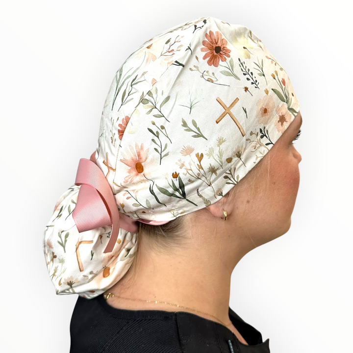Faithful Floral- Ponytail Scrub Cap