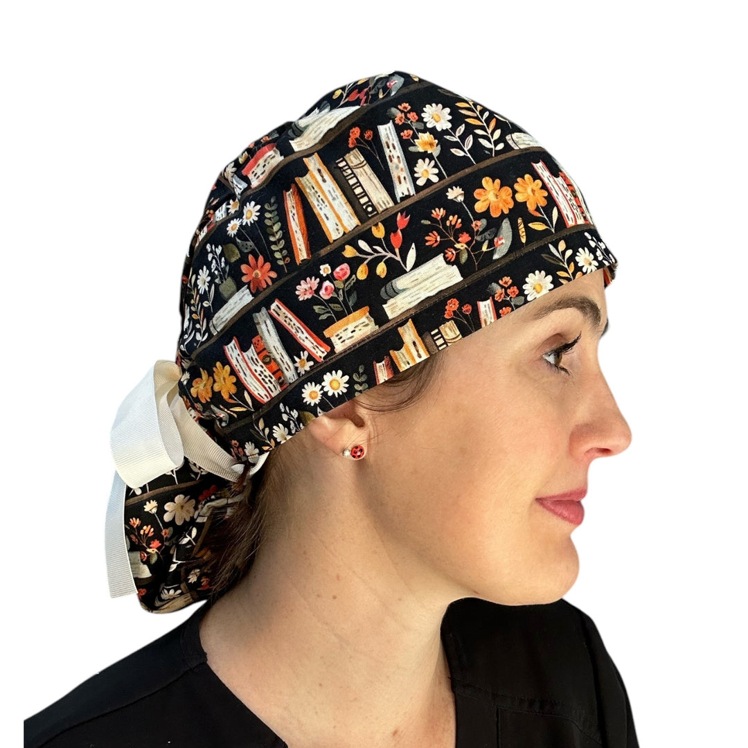Bookshelf Ponytail Scrub Cap for Women, By Sunshine Caps Co.