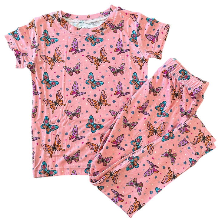 Pink Butterfly Short Sleeve Two-Piece PJ's
