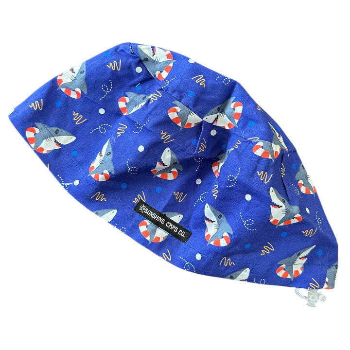 Patriotic Shark Floaties Euro Scrub Cap for Women, by Sunshine Caps Co