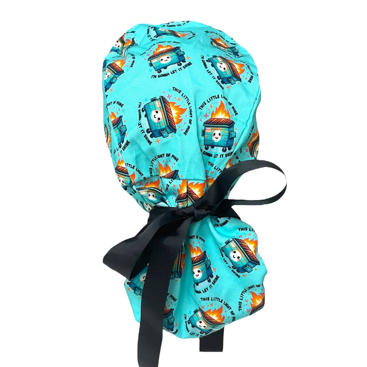 Dumpster Fire Ponytail Scrub Cap for Women, By Sunshine Caps Co.