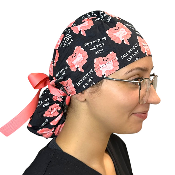 Hate Us Cuz They Anus, Black- Ponytail Scrub Cap