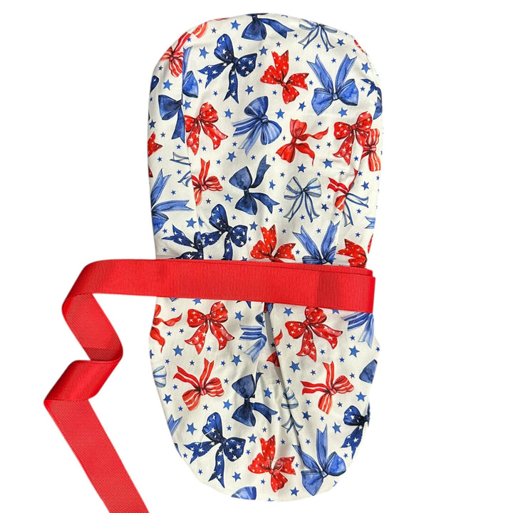 Red, White & Bows- Ponytail Scrub Cap