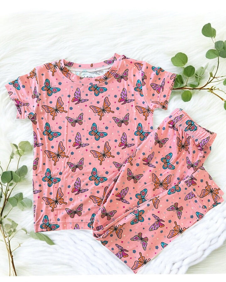 Pink Butterfly Short Sleeve Two-Piece PJ's