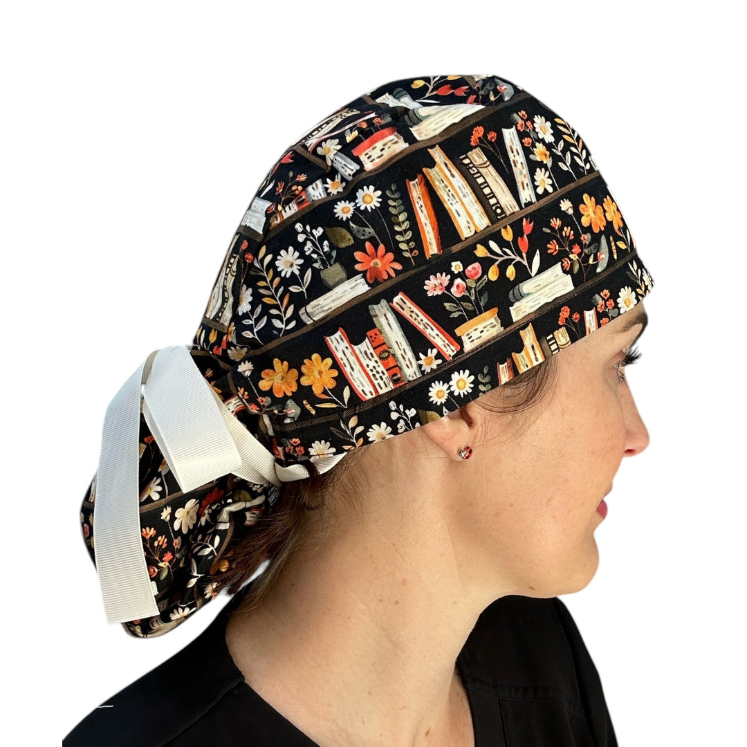 Bookshelf Ponytail Scrub Cap for Women, By Sunshine Caps Co.