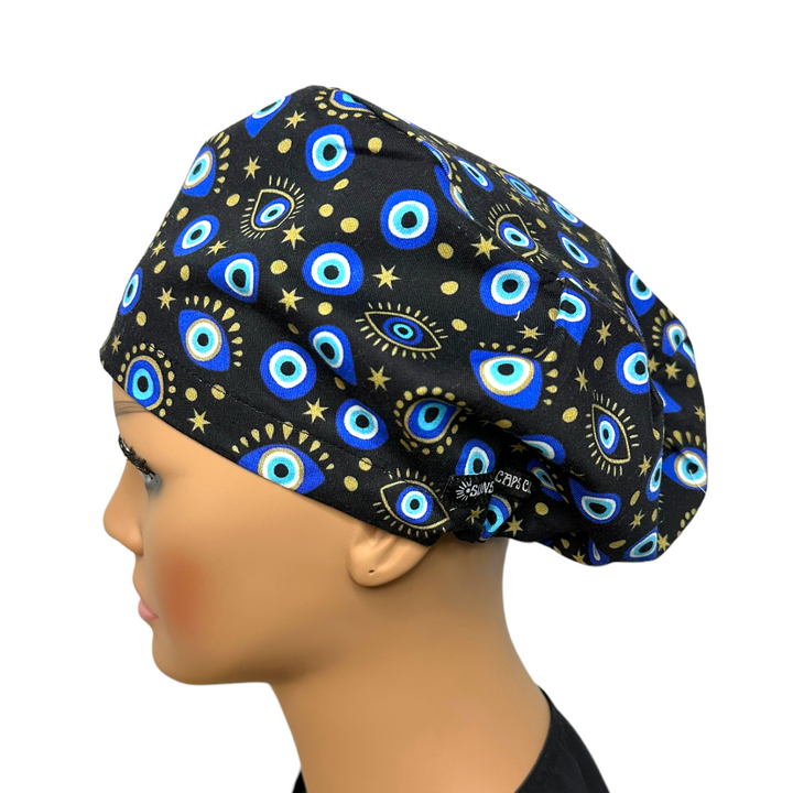 Evil Eye Black Euro Scrub Cap for Women, by Sunshine Caps Co