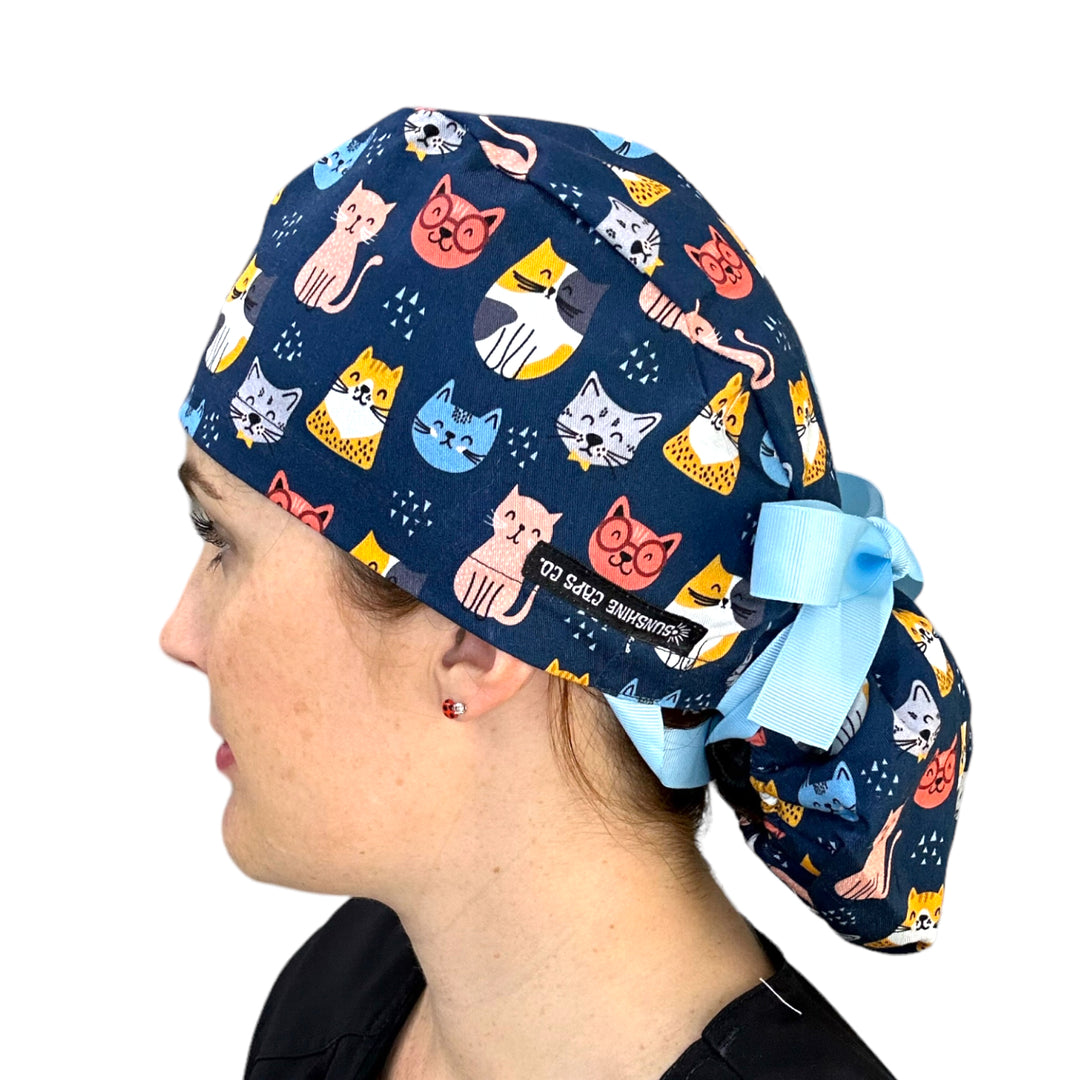 Smarty Cat Ponytail Scrub Cap for Women, By Sunshine Caps Co.