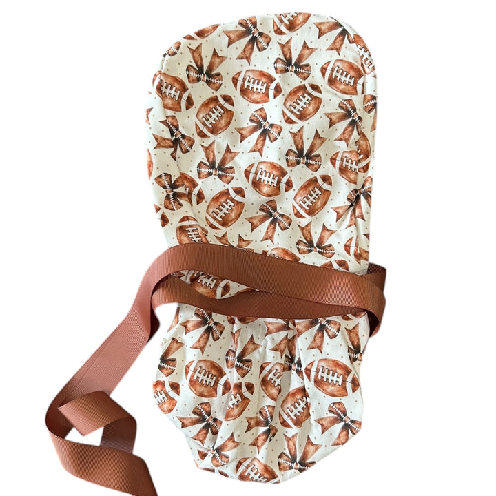 Football & Bows- Ponytail Scrub Cap