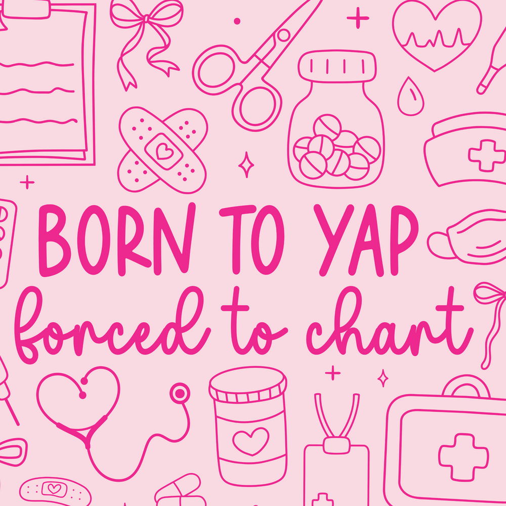 Pink illustration with medical-themed icons and text on a pink background