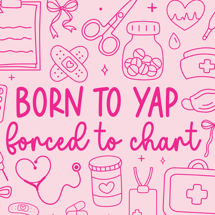 Pink illustration with medical-themed icons and text on a pink background
