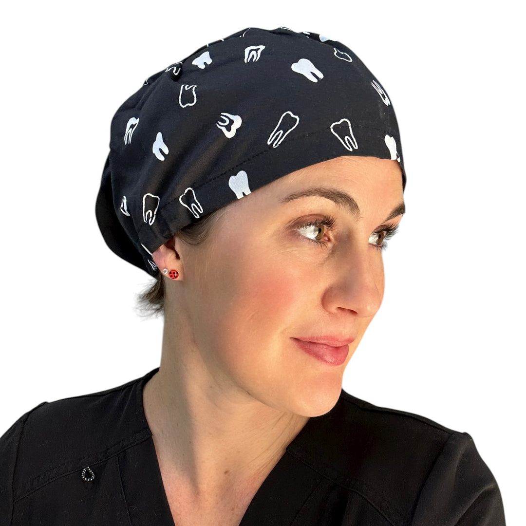 Teeth on Black- Euro Scrub Cap