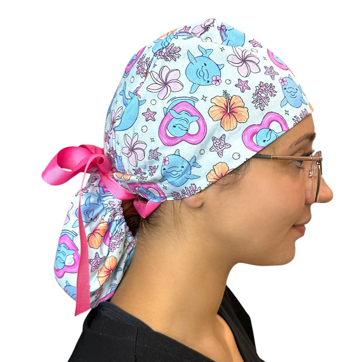 Dolphin Daydreams- Ponytail Scrub Cap