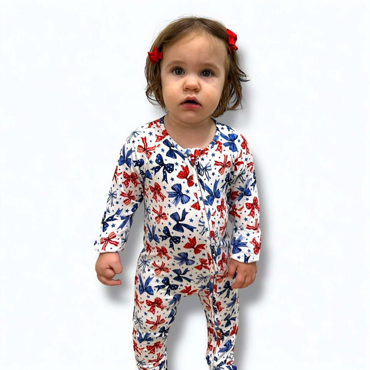 Red White & Bows Bamboo Zipper Sleeper