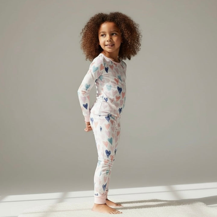 Valentine Watercolor Hearts Long Sleeve Two-Piece PJ's