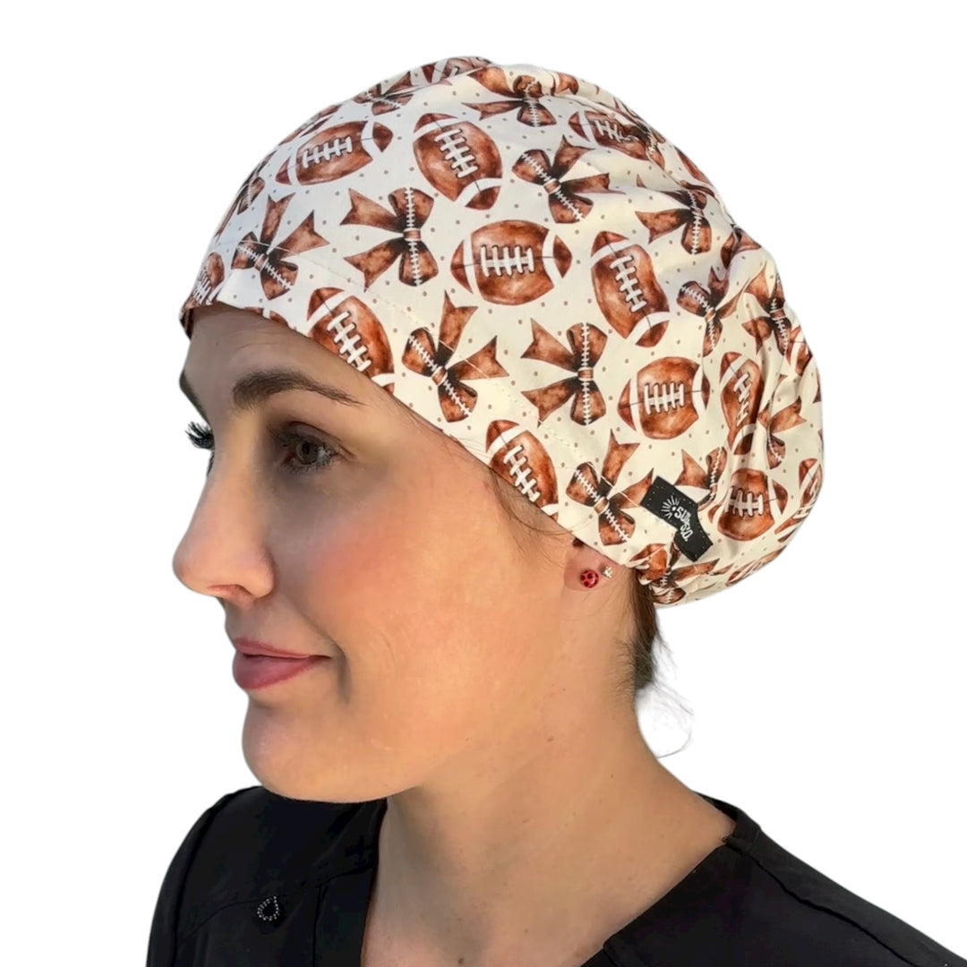 Football & Bows- Euro Scrub Cap