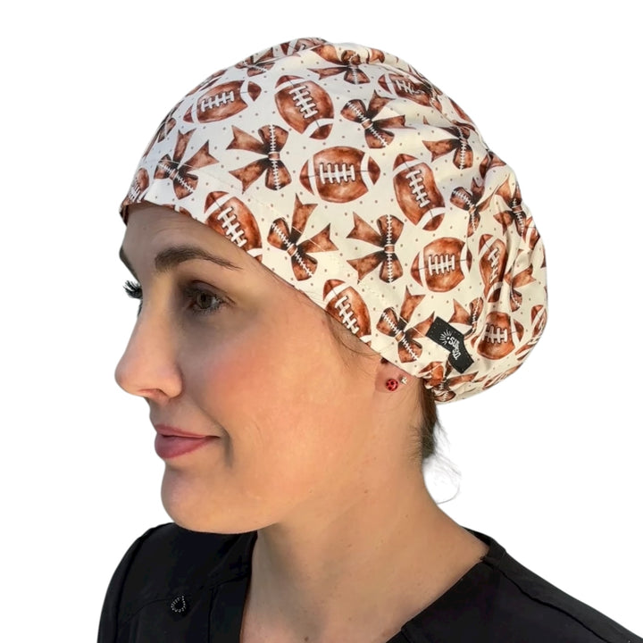 Football & Bows- Euro Scrub Cap