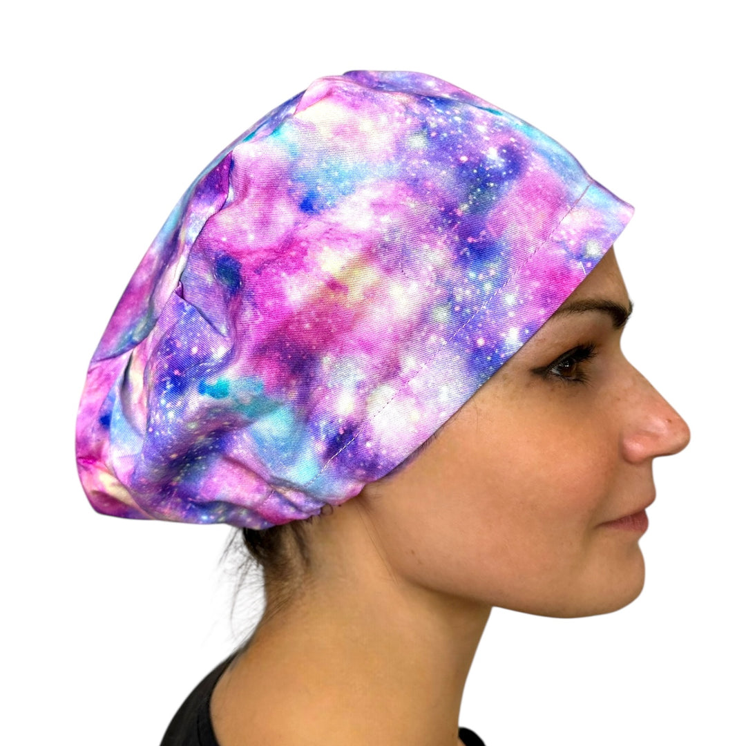 Pink galaxy Euro Scrub Cap for Women, by Sunshine Caps Co