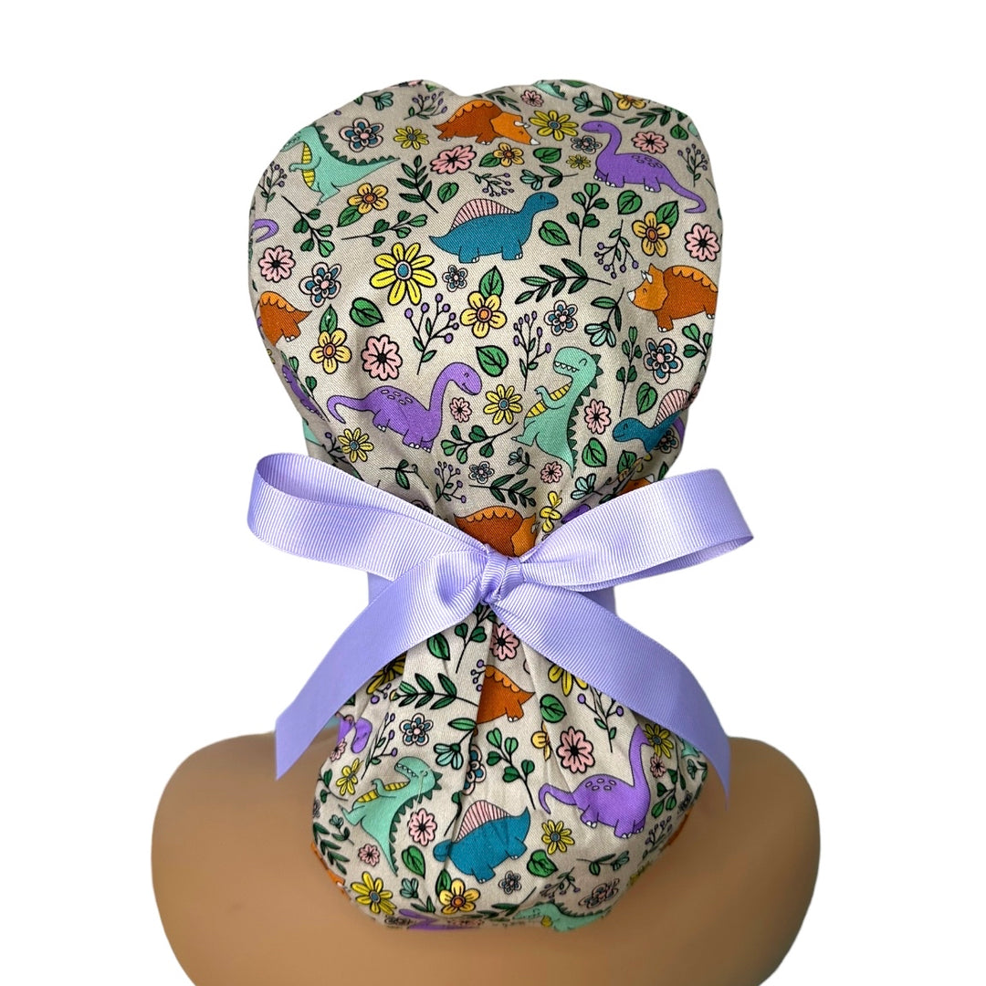 Dinosaur floral Ponytail Scrub Cap for Women, By Sunshine Caps Co.