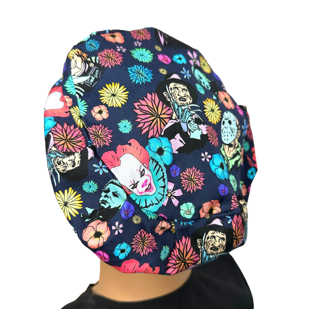 Horror Floral Halloween Euro Scrub Cap for Women, by Sunshine Caps Co