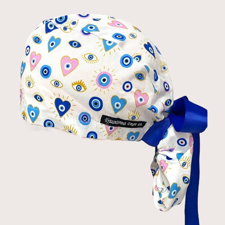 Love & Protection Evil Eye Ponytail Scrub Cap for Women, By Sunshine Caps Co.