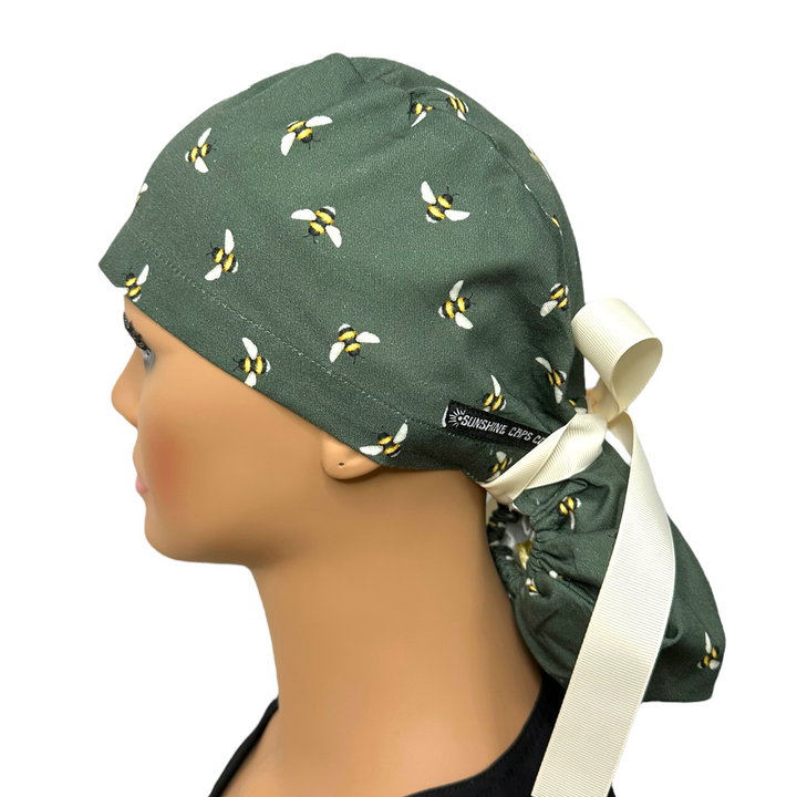 buzzing bees Ponytail Scrub Cap for Women, By Sunshine Caps Co.