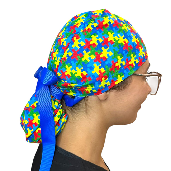 Autism Awareness- Ponytail Scrub Cap