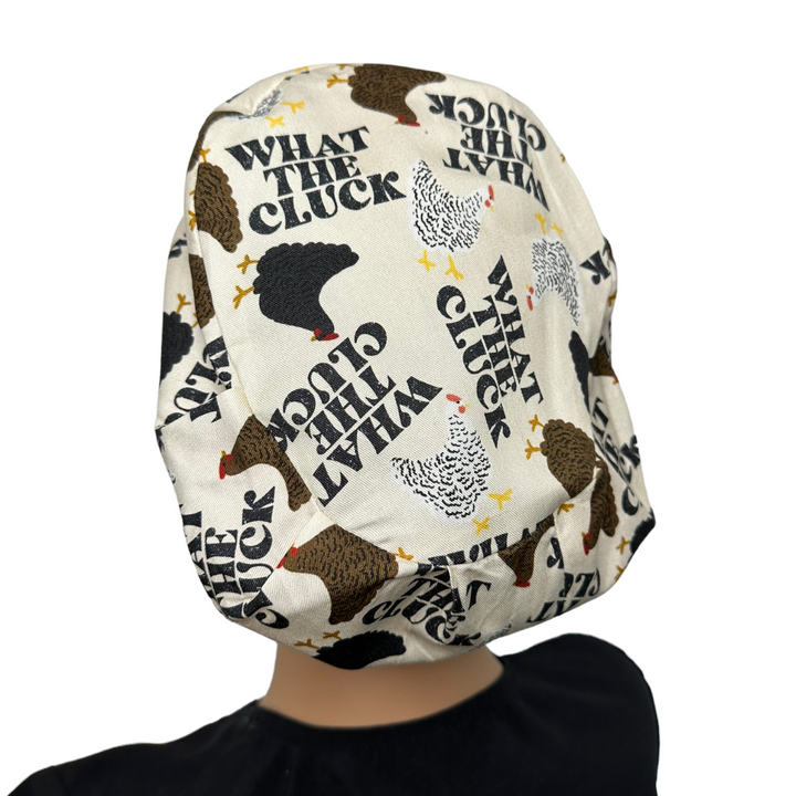 What the Cluck Euro Scrub Cap for Women, by Sunshine Caps Co