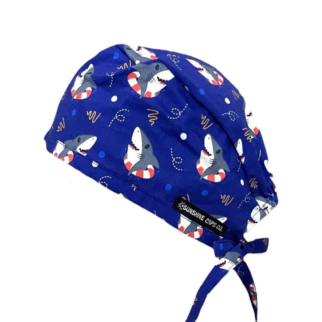 patriotic sharks Men's Scrub Cap Surgical Hat, by Sunshine Caps Co