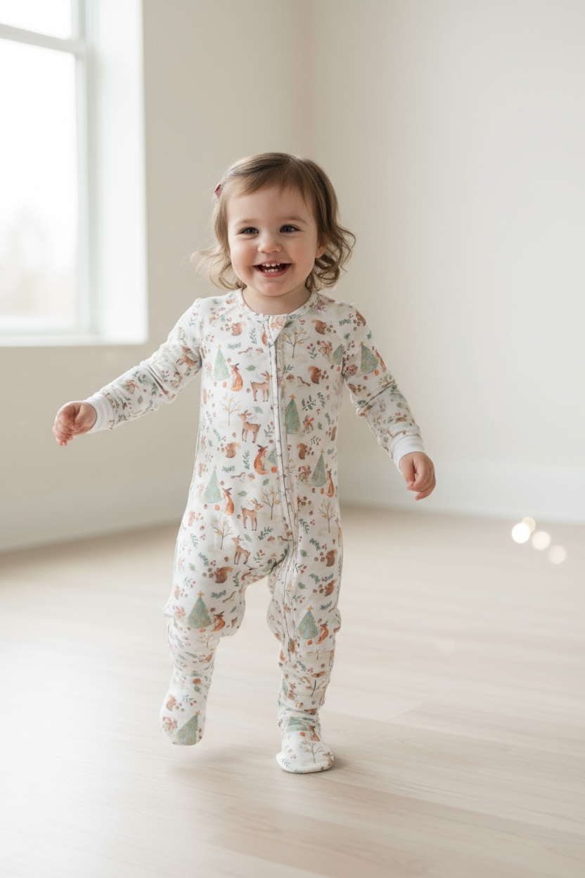 Woodland Winter Animal Bamboo Zipper Sleeper