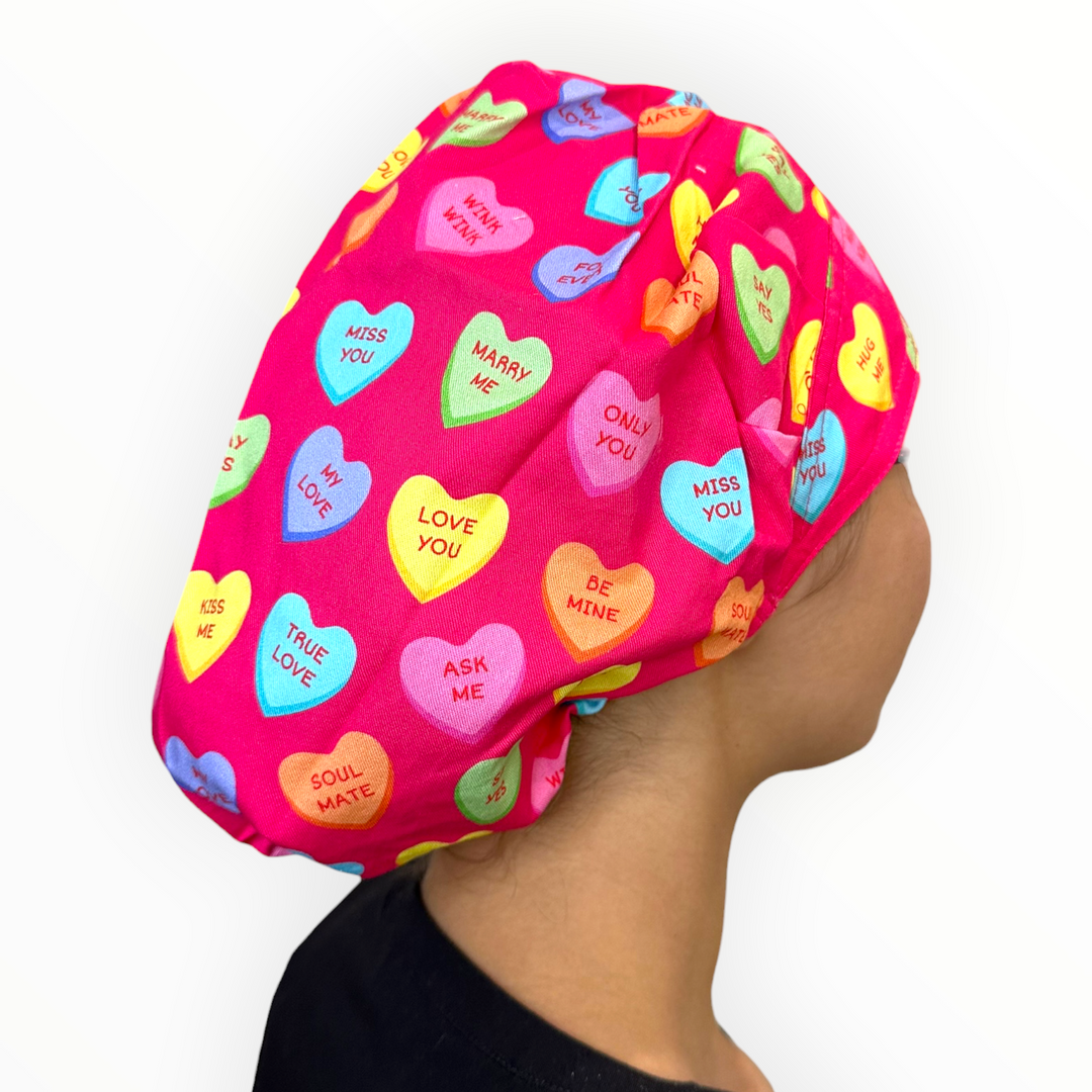 Candy Hearts- Bouffant Scrub Cap