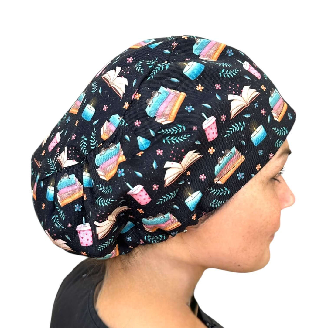 Cozy Night Book Lover Euro Scrub Cap for Women, By Sunshine Caps Co.