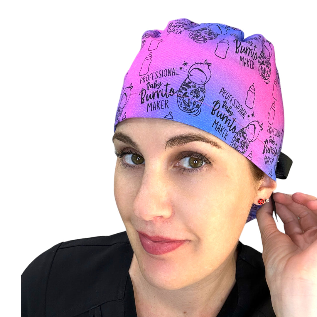 Burrito Maker labor and delivery Ponytail Scrub Cap for Women, By Sunshine Caps Co.