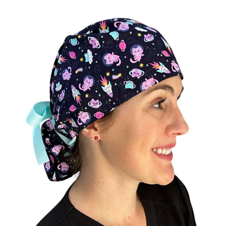Astro Cats Ponytail Scrub Cap for Women, By Sunshine Caps Co.