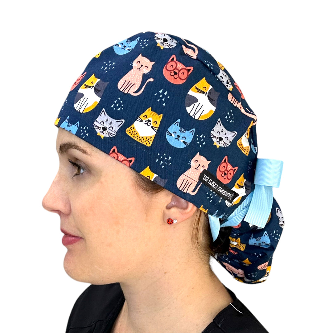 Smarty Cat Ponytail Scrub Cap for Women, By Sunshine Caps Co.